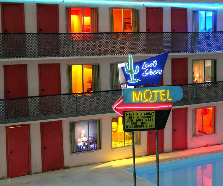 Tracey Snelling
Lost Year Motel (detail), 2020
mixed media sculptural installation with video, light, sound, 24 x 50 x 24 inches and 91 x 47 x 25 inches