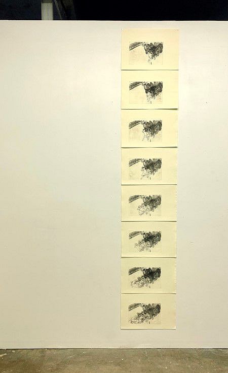 Kakyoung Lee
Passersby-1 (installation), 2022
(8 prints from 46) Drypoint on BFK Rives yellow paper, Each print 13 x 19 inches