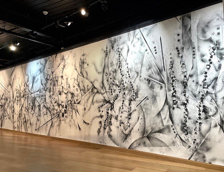 Ian Andrews
Point to Line to Particle: LINAC 6, 2022
pen & ink, spray paint on paper, 669 x 106 in.