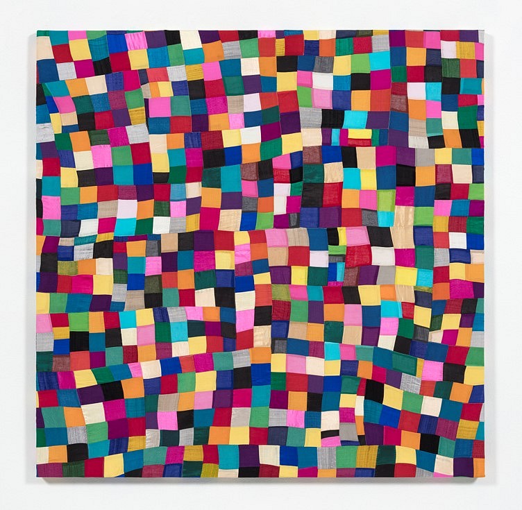 Ekta Aggarwal
Rupture, 2021
small pieces of hand cut scrap fabric circles sewn on Khadi (hand spun cotton), 48 x 48 in.