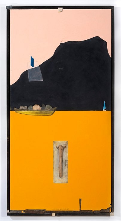 Anne Minich
In Memorium, 2022
oil on wood/stones/graphite, 29 x 39 in.