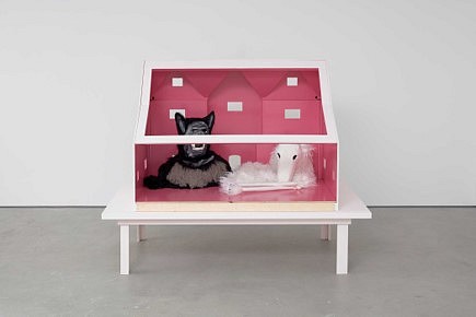 Sue de Beer
Witch House; "My Head Is a Haunted House" Sadie Coles Gallery, London, 2019
paint, plywood, animals (plaster, fur, glitter), 4' x 8' x 5'