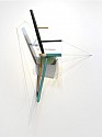 Sheila Ghidini, That which is not and that which is
2024, reconfigured found wood chair, thread and map pins, graphite, and chalk wall drawing