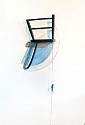 Sheila Ghidini, Snarled
2023, reconfigured wood chair, thread and map pins, graphite, and chalk wall drawing